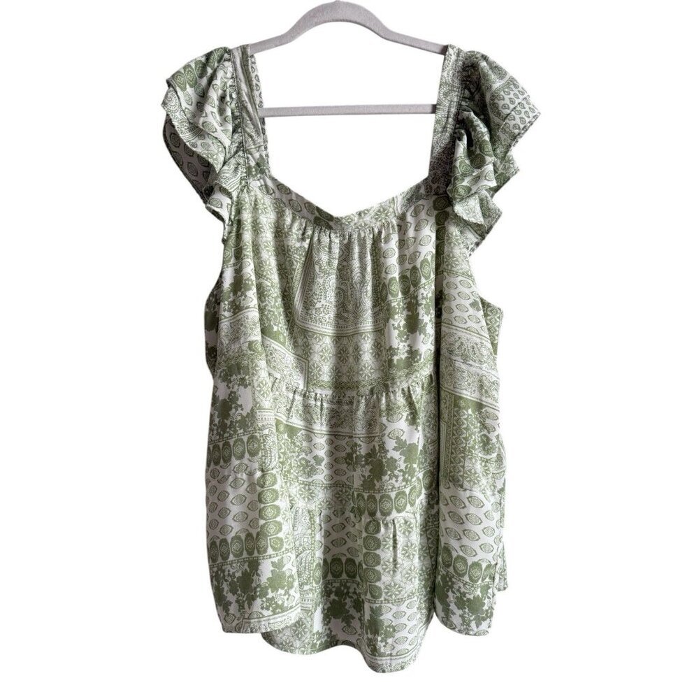 Heyson Women’s Cleansing Feelings Sage Ruffle Tier Sleeve Top Size‎ 2XL Casual